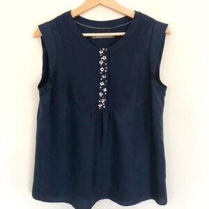 Boden Limited Edition Silk Sleeveless Sequin Embellished Blouse Top Navy